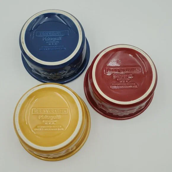 Pfaltzgraff Weir In Your Kitchen Chicory Cayenne Fennel Ramekins Blue Red Gold - Picture 4 of 8
